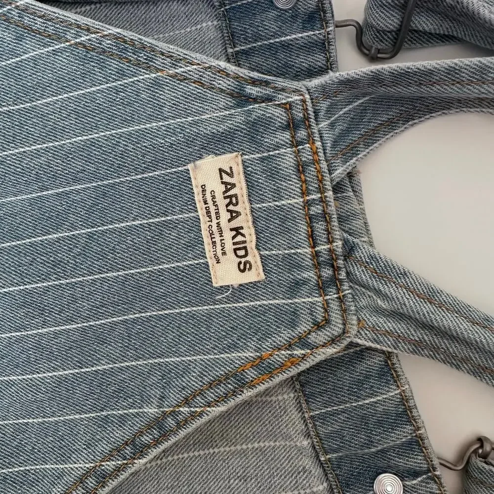 Zara Blue Stripe Denim Pinafore Dress - Size 10 - Picture 6 of 6